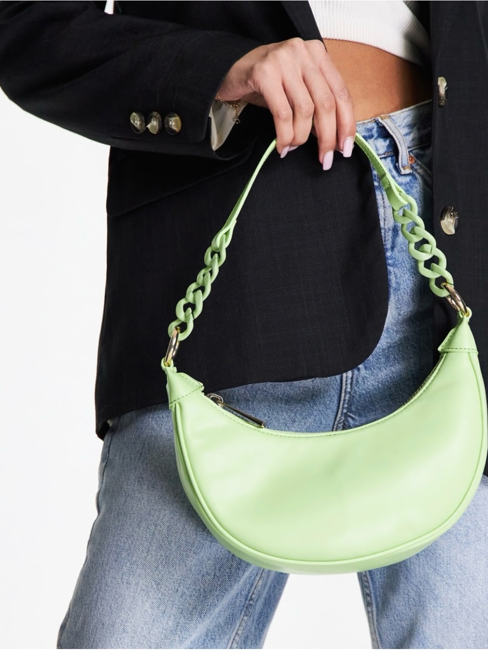 ASOS Light Green Crescent Shoulder Bag with Chain Strap